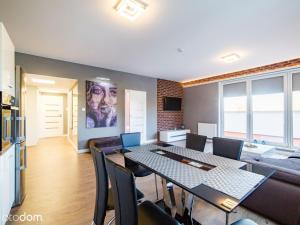 Televízia a/alebo spoločenská miestnosť v ubytovaní Apartament Wakacyjny z tarasem