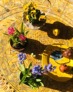 ein Tisch mit einigen Pflanzen und Blumen darauf in der Unterkunft Villa in Salento in Lecce