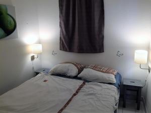 a bedroom with a bed with two pillows at Sète - vue mer imprenable, piscine, calme in Sète