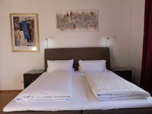フライブルク・イム・ブライスガウにあるTuniberg Restaurant Hotelのベッドルーム(白いシーツと枕付)