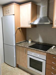 een keuken met een witte koelkast en een fornuis bij Apartament Lo Passador in Deltebre