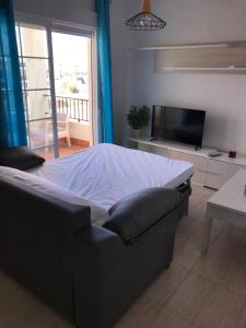 a bedroom with a large bed and a television at EL TOYO-CABO DE GATA-MAR Y GOLF in Almería