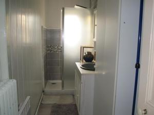 a bathroom with a shower and a sink in it at Gîte Chanay 80 m2 Tournus 2 chambres in Tournus +20 photos