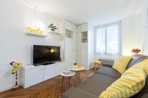 ein Wohnzimmer mit Sofa und Flachbildfernseher in der Unterkunft COSY MALTE in Menton + 31 Fotos