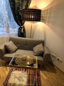 a living room with a couch and a table at Flair and Design Apartment! in Vienna