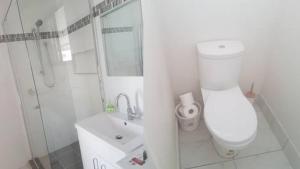 a bathroom with a toilet and a sink and a shower at Theme Park Getaway in Gold Coast +20 photos