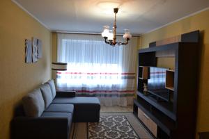 sala de estar con sofá y TV en 3-х комнатные Апартаменты на Данила Галицкого, en Kamianets-Podilskyi