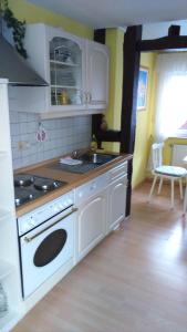 uma cozinha com um fogão e um lavatório em Ferienwohnung St. Wigbert em Fritzlar