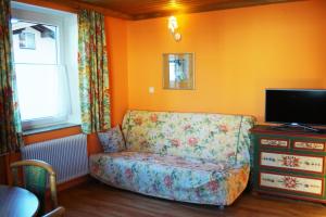 a living room with a couch and a flat screen tv at Apartment "Gustav Klimt" in Zell am See