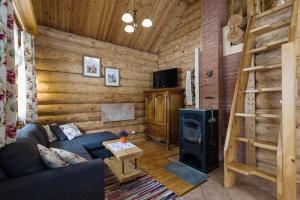 uma sala de estar com um sofá e um fogão a lenha em Koru Cottage em Laagri