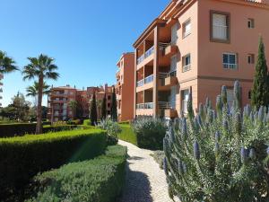 un jardin en face d'un bâtiment orné de plantes dans l'établissement Litoral Mar, à Portimão