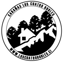 a black and white logo with a house and trees at Cabañas Los Cuatro Robles in Las Trancas