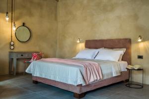 a bedroom with a bed and a mirror on the wall at Villa Daniela - Saint Nikolas Retreat in Faraklata