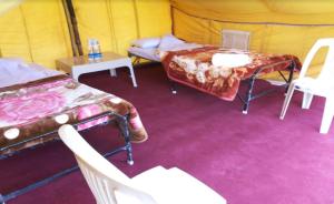 a room with a tent with a couch and a table at Aru Camping Resort Aru, J&K in Pahalgām