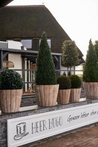 uma fileira de vasos de árvores na frente de uma casa em Hotel Heer Hugo em Heerhugowaard