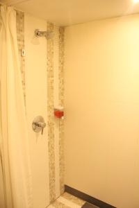 a shower in a bathroom with a shower curtain at Keys Select by Lemon Tree Hotels, Ludhiana in Ludhiana