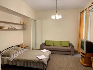 Cette chambre comprend un lit, un canapé et une télévision. dans l'établissement Odnokomnatnaya studiya, à Kiev