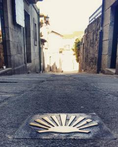 a manhole cover in the middle of a street at Hotel A Torre do Xudeu in Tui