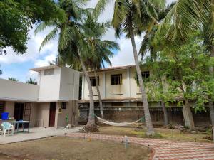 een huis met palmbomen ervoor bij Elim Vacation Villa in Tarangambādi