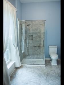 a bathroom with a shower and a toilet at Culverdene House in Simcoe