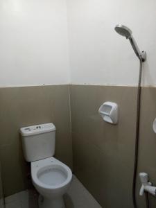 a bathroom with a toilet and a shower at Lan Bless Pension House in Coron