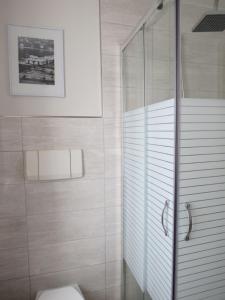 een badkamer met een toilet en een glazen douche bij Volare...oh...oh in Cernobbio
