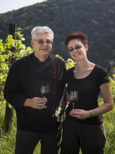 a man and a woman holding glasses of wine at Hetényi Apartmanház és Birtok in Mecseknádasd