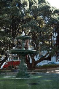 una fontana verde di fronte a un albero di Safira a Lisbona
