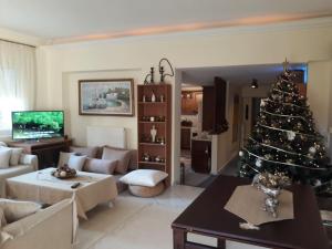 un soggiorno con un albero di Natale di Luxury Country House in Kalamata / SP a Kalamáta