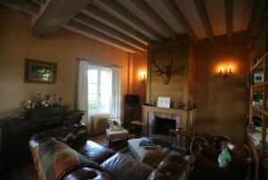 a living room with a couch and a fireplace at Haras du Vignault in Salbris