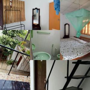 a collage of four pictures of a room at WIND BREEZE INn in Anuradhapura