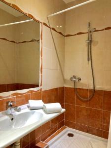 W łazience znajduje się umywalka i prysznic. w obiekcie Hotel Lepante w Nicei