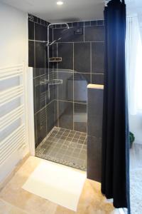 um chuveiro com uma porta de vidro na casa de banho em Côté Terrasse em Apt