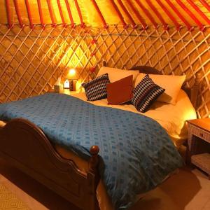 a bedroom with a bed in a yurt at McClure Yurt at Carrigeen Glamping in Kilkenny