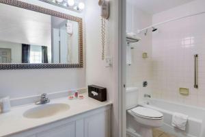 a bathroom with a sink and a toilet and a mirror at Econo Lodge Airport - RJ Stadium in Tampa