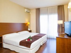 pokój hotelowy z łóżkiem i telewizorem z płaskim ekranem w obiekcie Oca Ipanema Hotel w mieście Vigo