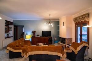 - un salon avec deux canapés et une télévision dans l'établissement Nature Villa, à Panayía