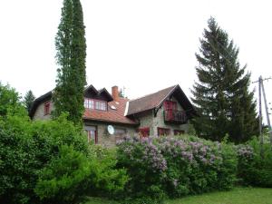 una casa con árboles y arbustos delante de ella en Gereben Villa, en Velem