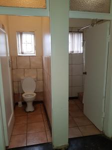 a bathroom with a toilet and a window at Travel Lodge Sabie in Sabie