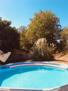 uma piscina vazia num quintal com árvores em Les Outres em Chabrac