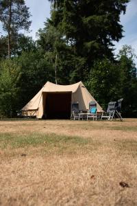 Tienda con 2 sillas en un campo en Tent-Ok Meppen, en Meppen