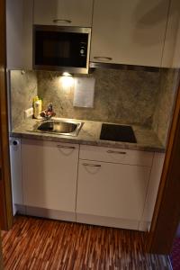 una cucina con un lavello e un piano di lavoro di Haus Gfall a Kaunertal