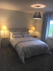 ein Schlafzimmer mit einem Bett mit zwei Lampen und einem Fenster in der Unterkunft St. Catherines in Doolin