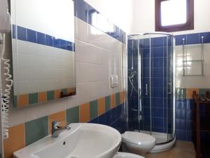 a bathroom with a sink and a toilet and a shower at TENUTA ALMATELLUS in Torre Lapillo