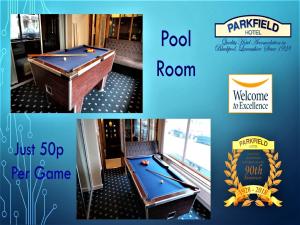 a collage of pictures of a pool table at Parkfield Hotel in Blackpool