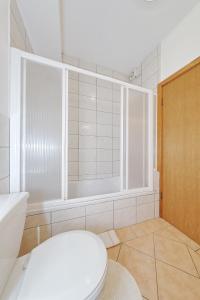 a bathroom with a toilet and a window at Villa Vukic in Vrsi