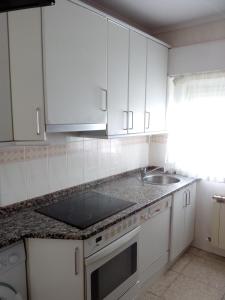 a kitchen with white cabinets and a sink at Calle Lardero Apartamento in Logroño