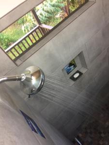 um close-up de um chuveiro na casa de banho em Hale Nonno em Pahoa