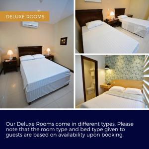 two pictures of a hotel room with two beds at Hotel Formosa Daet in Daet