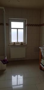 an empty bathroom with a window and a radiator at Im Ballhaus Neuhilbersdorf in Chemnitz +9 photos